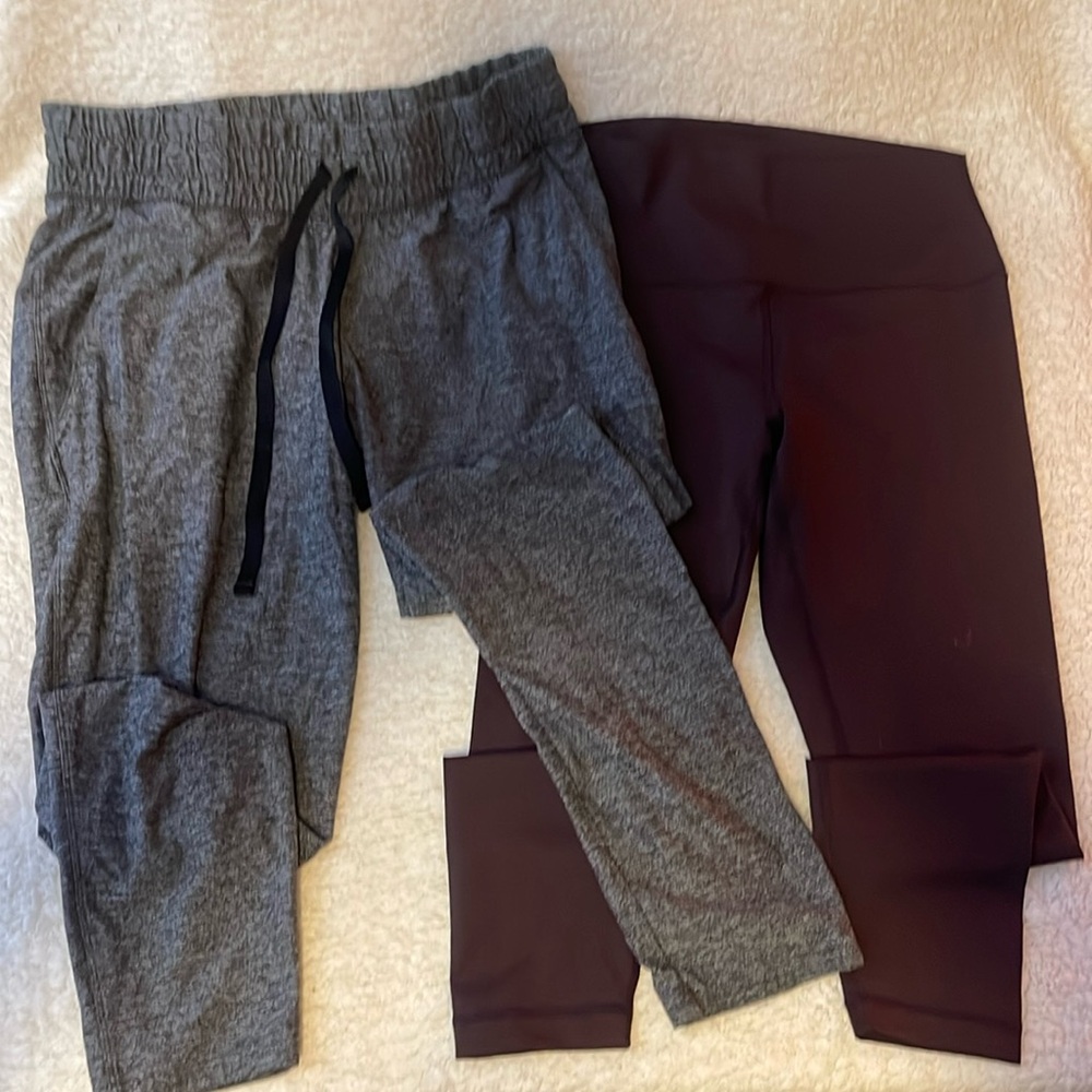 Gray Champion Joggers, burgundy 90 degree tights. Size large.
